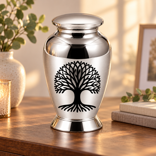 Silver-Tone Tree of Life Cremation Urn for Ashes