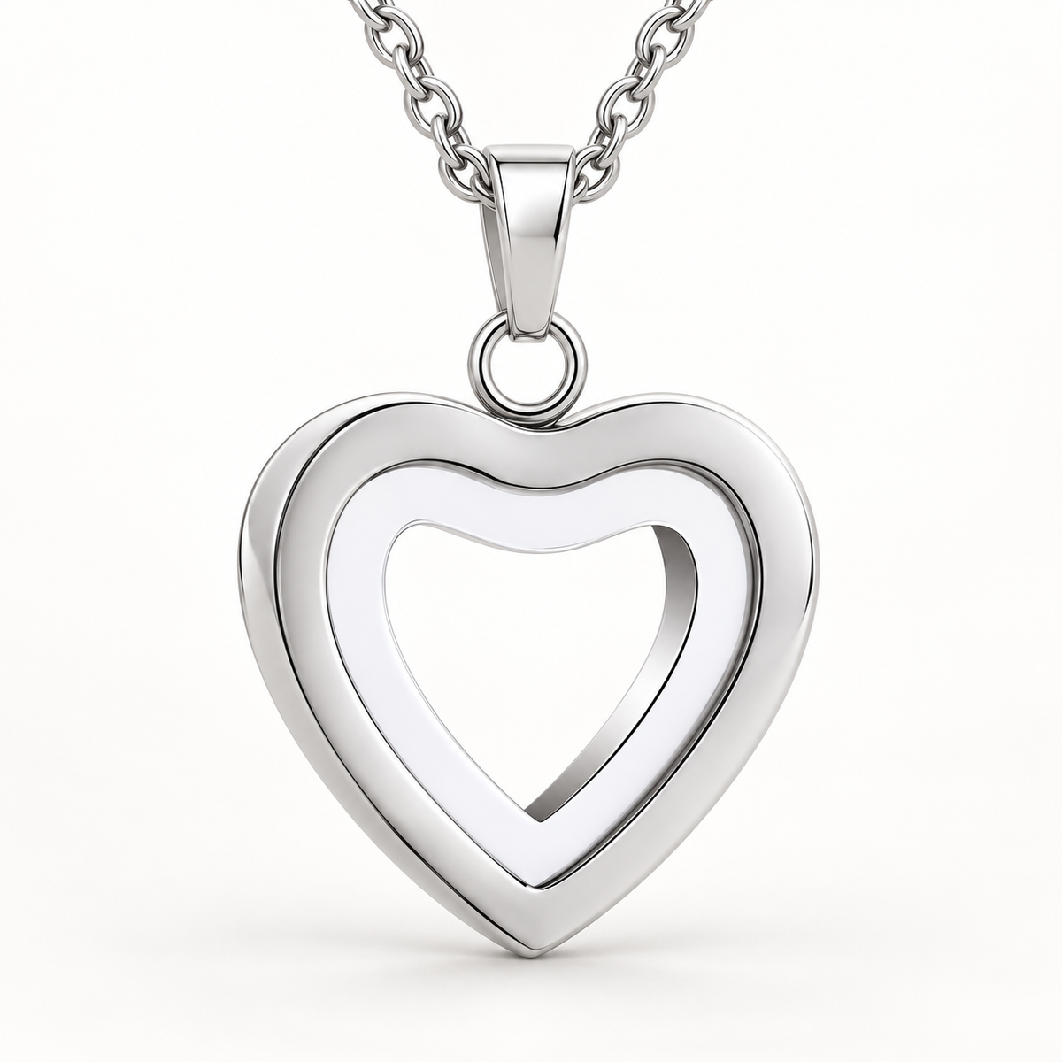 Silver Open Heart Memorial Necklace | Double Heart Keepsake Pendant