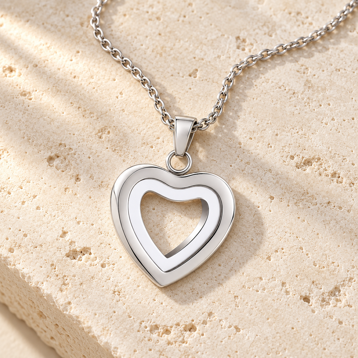 Silver Open Heart Memorial Necklace | Double Heart Keepsake Pendant