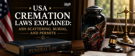 USA cremation laws explained with cremation urn, ash scattering, burial rules, and permit regulations.