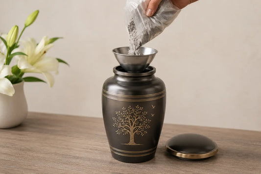 how fill ashes in an urn.