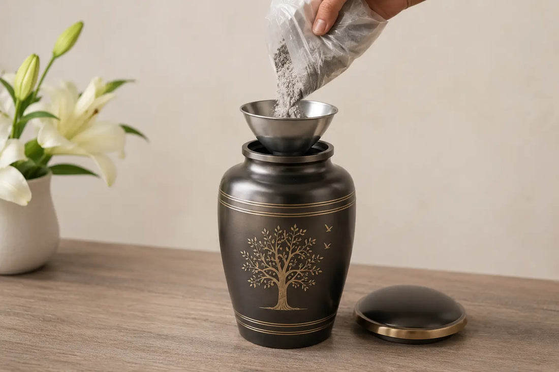 how fill ashes in an urn.