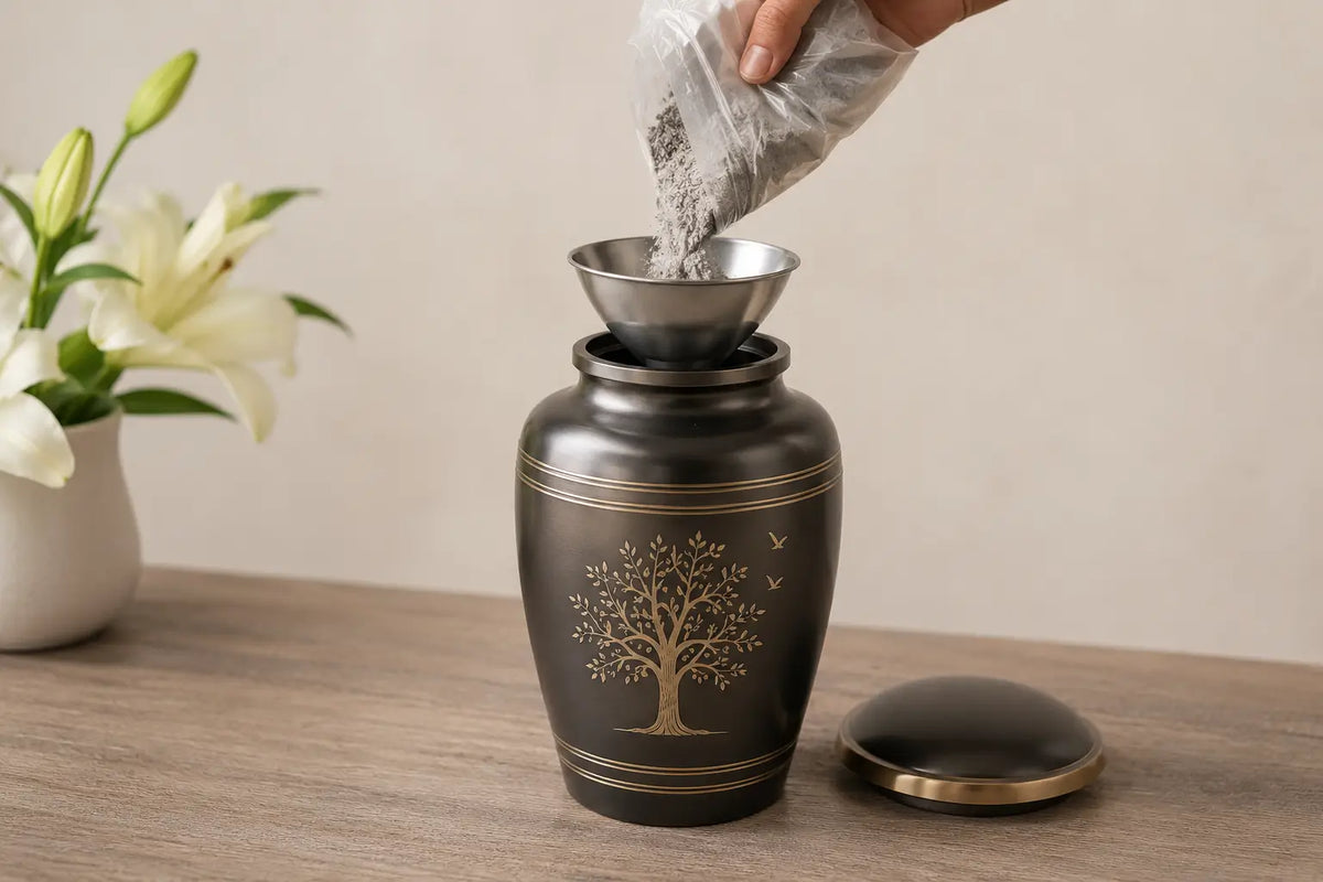 how fill ashes in an urn.