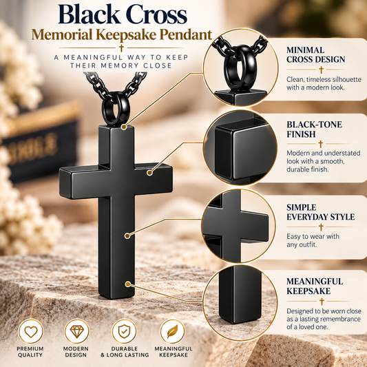 Black Cross Memorial Necklace | Faith Keepsake Pendant