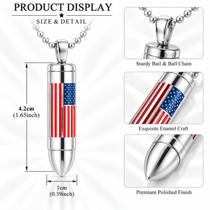 American Flag Bullet Memorial Urn Necklace for Ashes