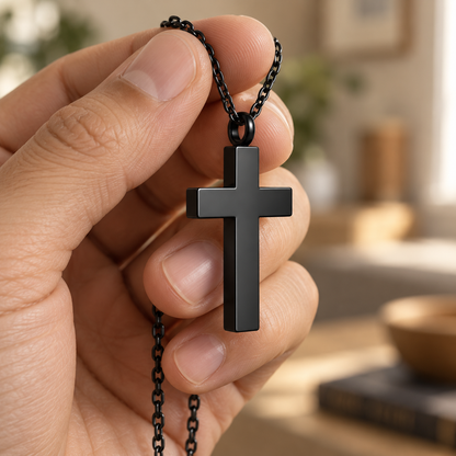 Black Cross Memorial Necklace | Faith Keepsake Pendant