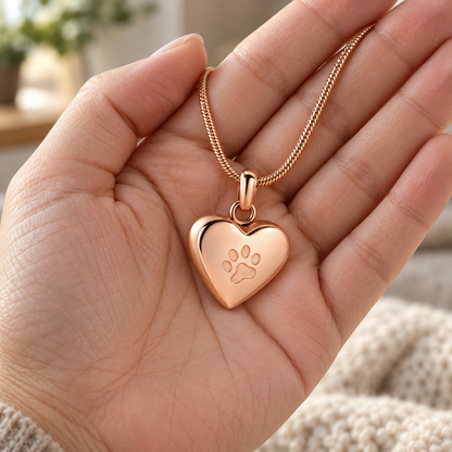 Rose Gold Paw Print Heart Necklace | Pet Memorial Keepsake