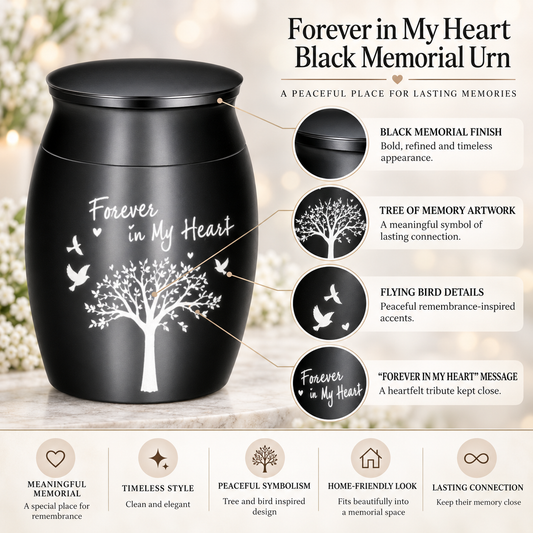 Black Tree and Birds Cremation Urn for Ashes | Forever in My Heart