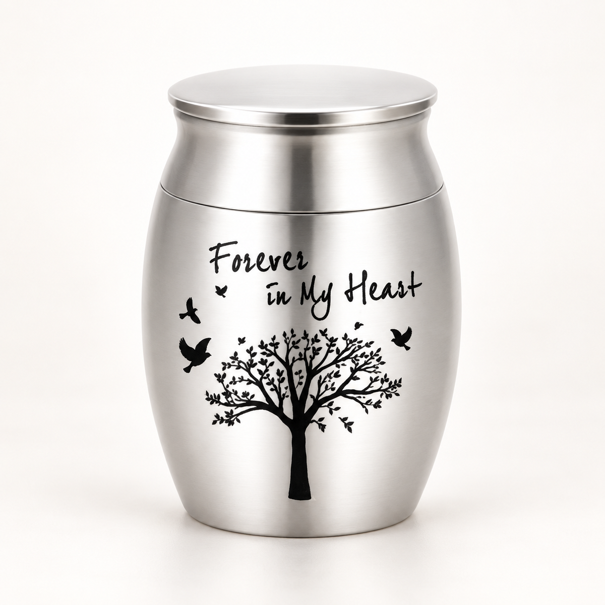 Silver-Tone Tree and Birds Cremation Urn for Ashes | Forever in My Heart