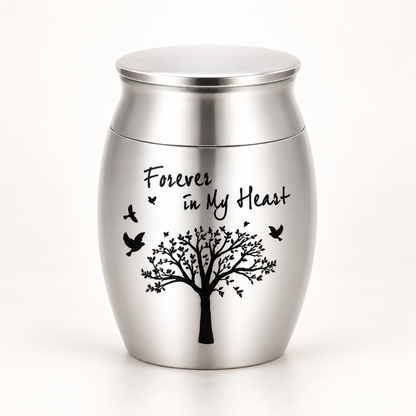 Silver-Tone Tree and Birds Cremation Urn for Ashes | Forever in My Heart