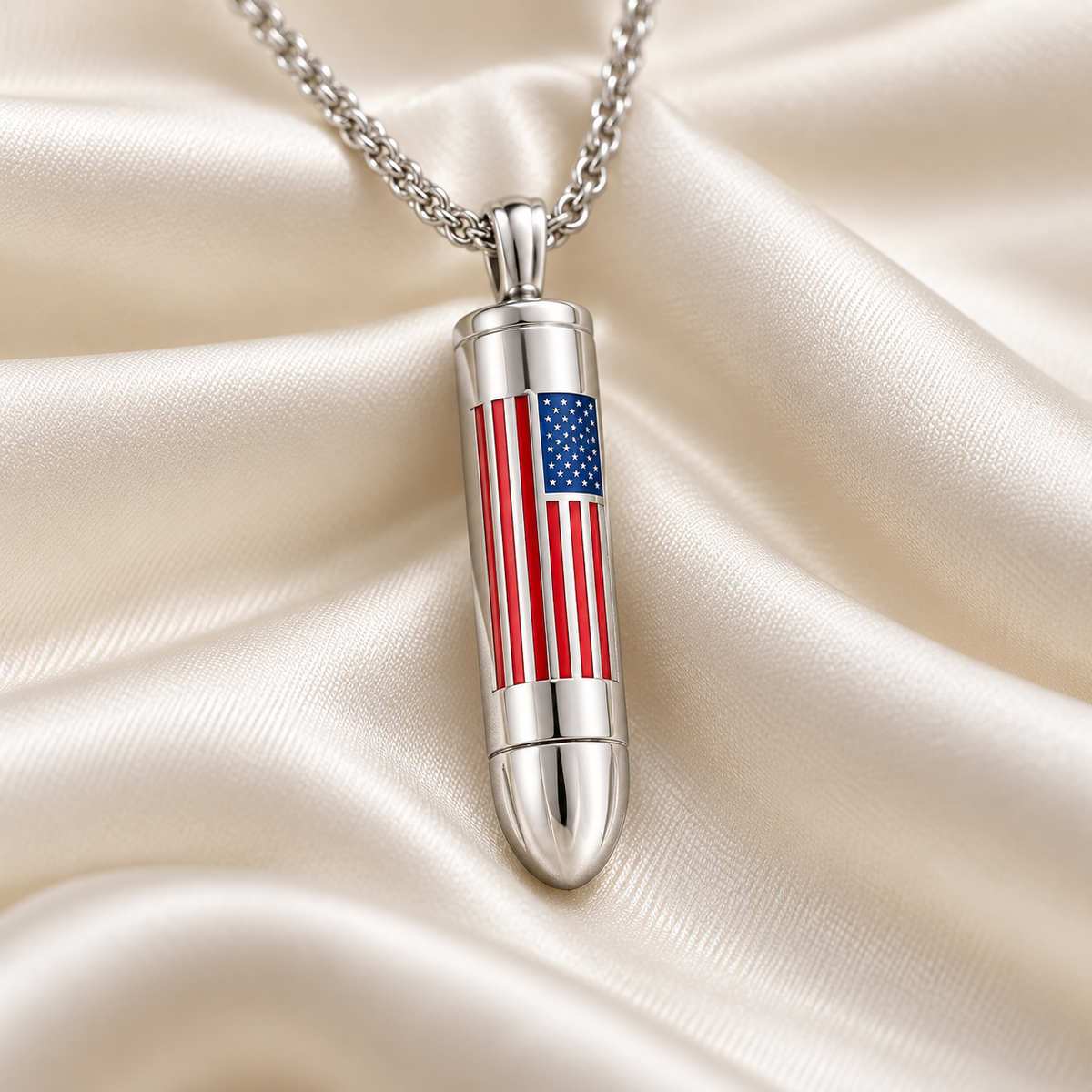 American Flag Bullet Memorial Urn Necklace for Ashes
