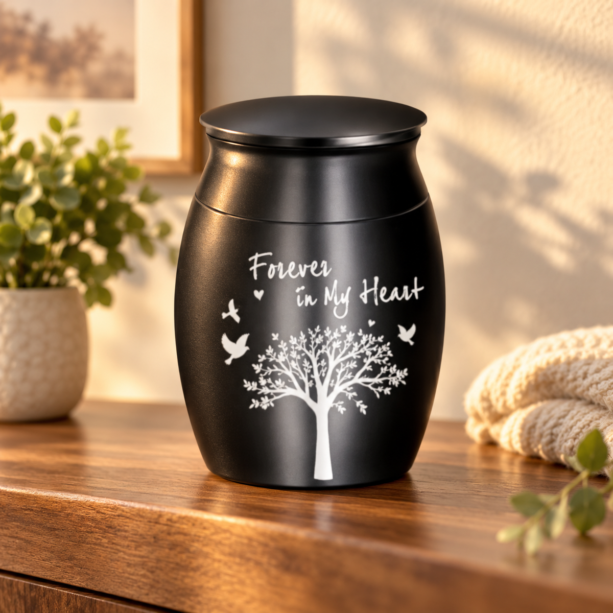 Black Tree and Birds Cremation Urn for Ashes | Forever in My Heart