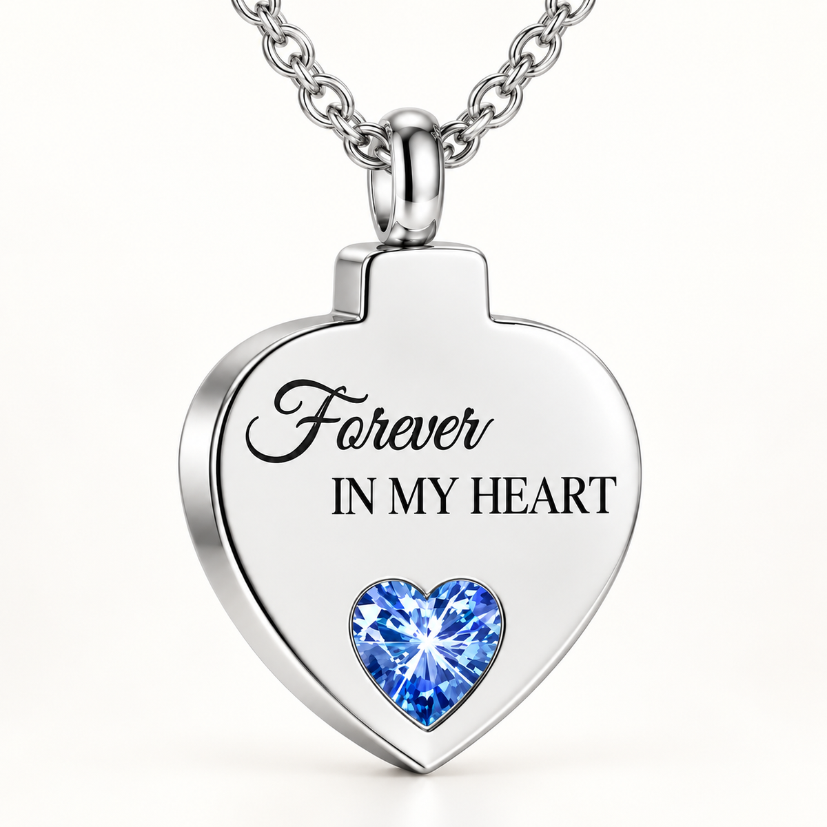 Blue Crystal Memorial Necklace – Forever in My Heart Pendant