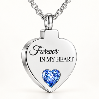 Blue Crystal Memorial Necklace – Forever in My Heart Pendant