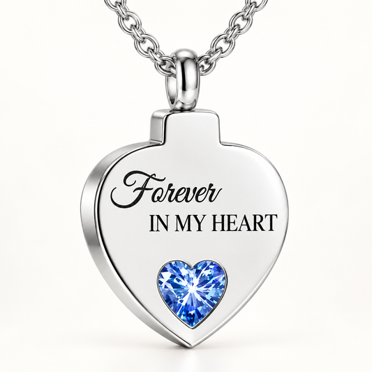 Blue Crystal Memorial Necklace – Forever in My Heart Pendant