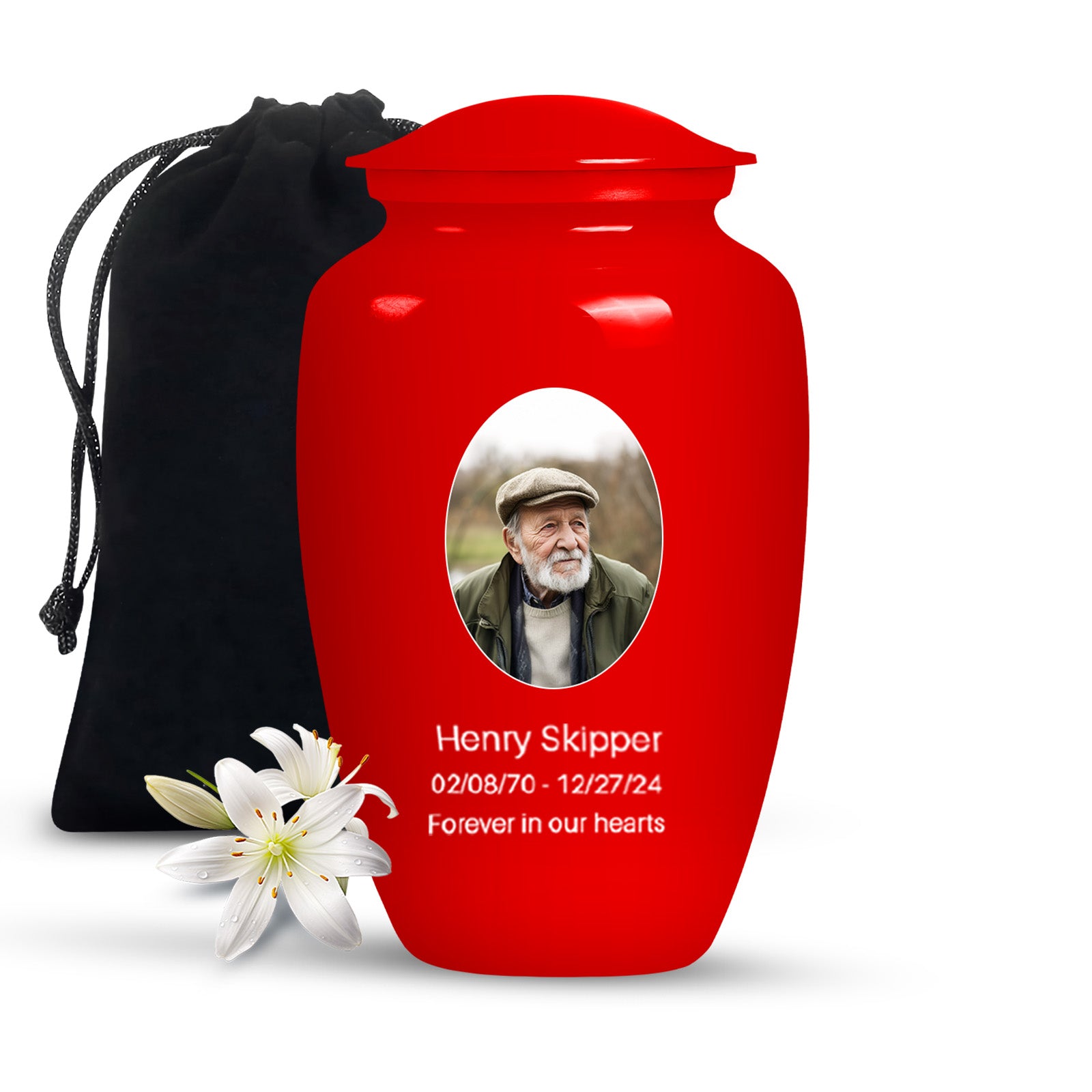 Red Portrait Customizable Large Urn for Human Ashes - Plain Urn For Cremation ash