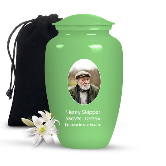 Light Green Portrait Customizable Large Urn - Plain Urn For Funeral Ashes