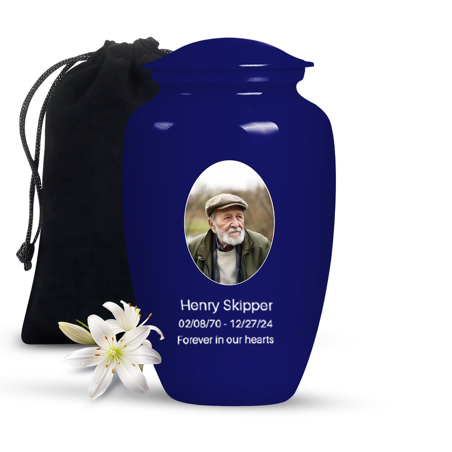 Blue Personalized Artistic Cremation Urn for Dad - 10-inch, 200 cu in - Yatskia