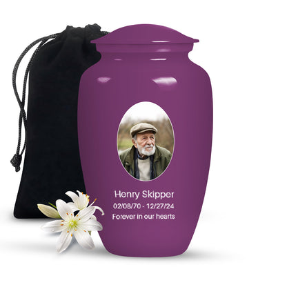 Purple Personalized Artistic Cremation Urn for Human Ashes - 10-inch, 200 cu in - Yatskia