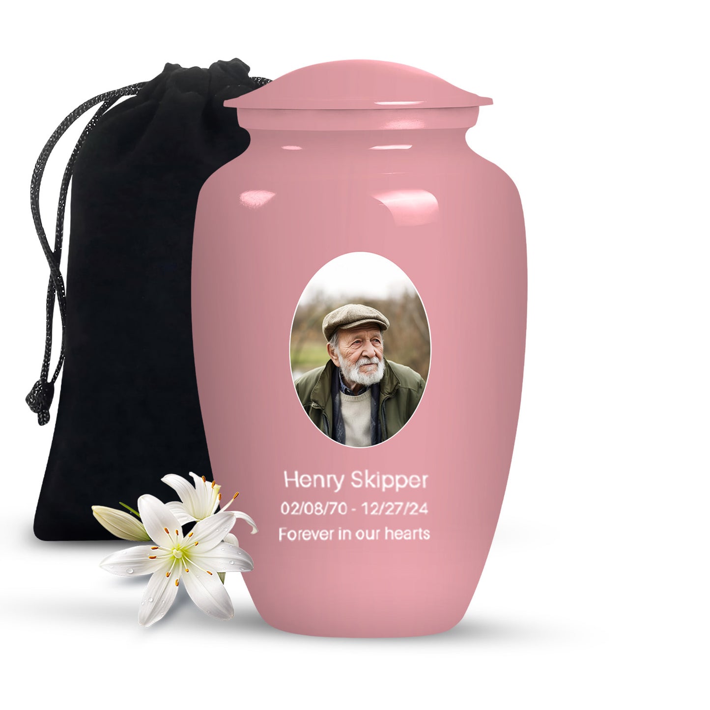 Pink Personalized Artistic Cremation Urn for Human Ashes - 10-inch, 200 cu in - Yatskia
