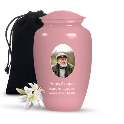 Pink Personalized Artistic Cremation Urn for Human Ashes - 10-inch, 200 cu in - Yatskia