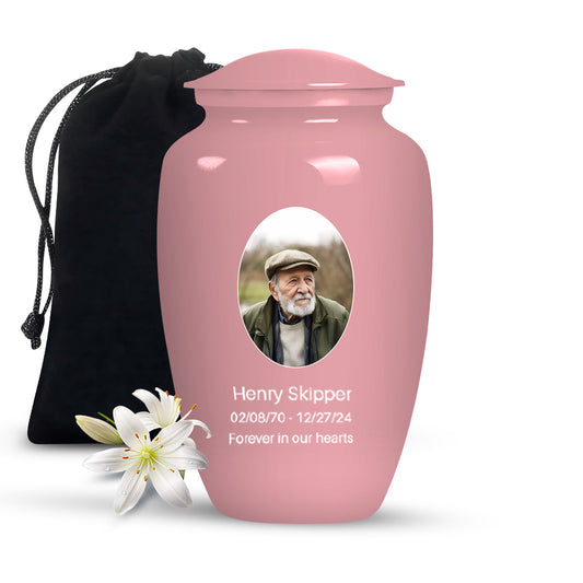 Light Pink Portrait Customizable Urn for Human Ashes - Plain Funeral Urns Women