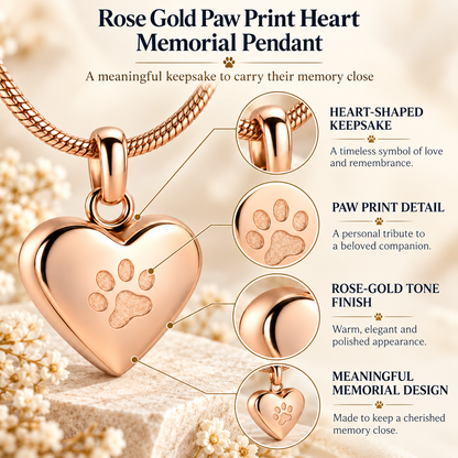 Rose Gold Paw Print Heart Necklace | Pet Memorial Keepsake