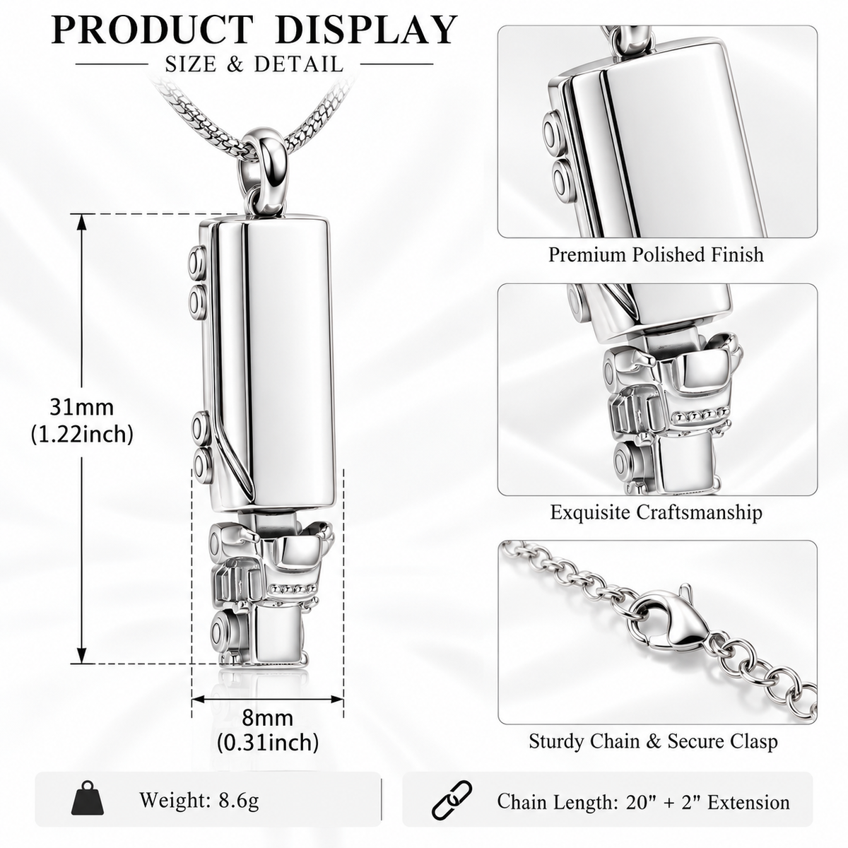 Rectangular Memorial Urn Necklace for Ashes