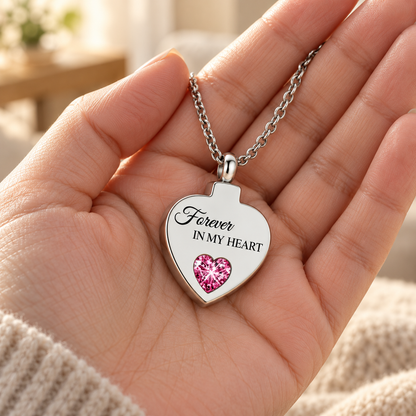 Pink Crystal Memorial Necklace – Forever in My Heart Pendant