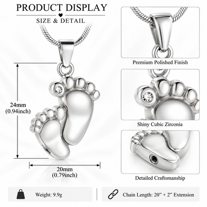 Baby Footprints Memorial Urn Necklace for Ashes