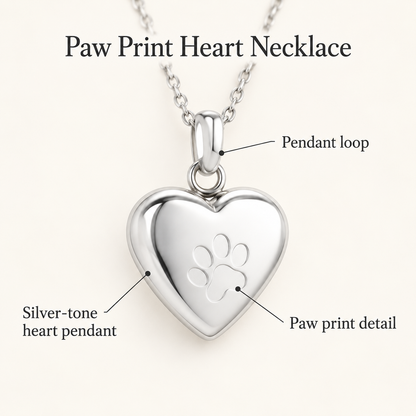 Heart Paw Memorial Urn Necklace for Pet Ashes
