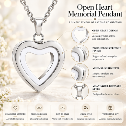 Silver Open Heart Memorial Necklace | Double Heart Keepsake Pendant
