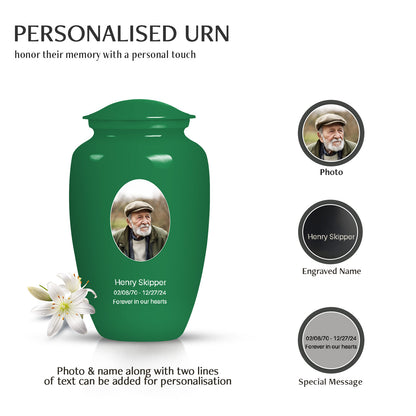 Green Personalized Artistic Cremation Urn for Human Ashes - 10-inch, 200 cu in - Yatskia