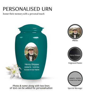 Teal Personalized Artistic Cremation Urn for Human Ashes - 10-inch, 200 cu in - Yatskia