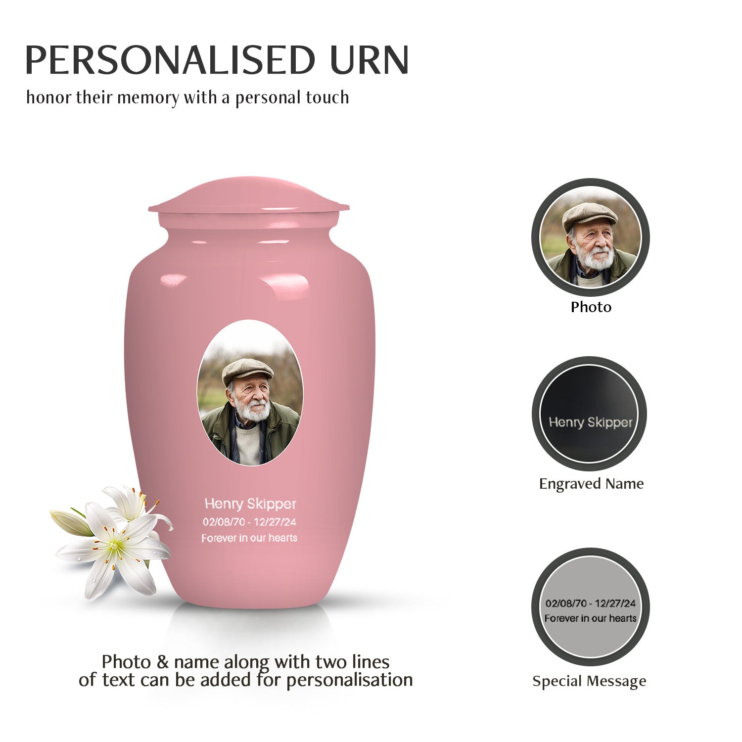 Light Pink Portrait Customizable Urn for Human Ashes - Plain Funeral Urns Women