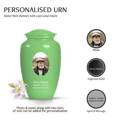 Green Personalized Artistic Cremation Urn for Human Ashes - 10-inch, 200 cu in - Yatskia
