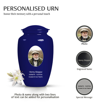 Blue Personalized Artistic Cremation Urn for Dad - 10-inch, 200 cu in - Yatskia