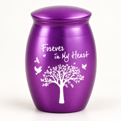 Purple Cremation Urn for Ashes with White Tree & Birds | Forever in My Heart