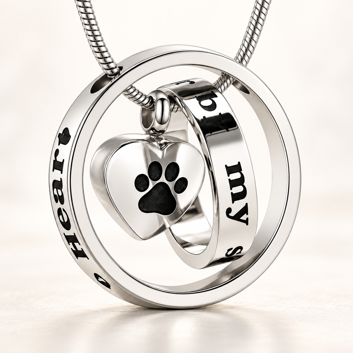 Paw Print Heart Pet Memorial Necklace | Silver Keepsake Pendant