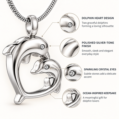 Silver Dolphin Heart Necklace with Crystal Eyes