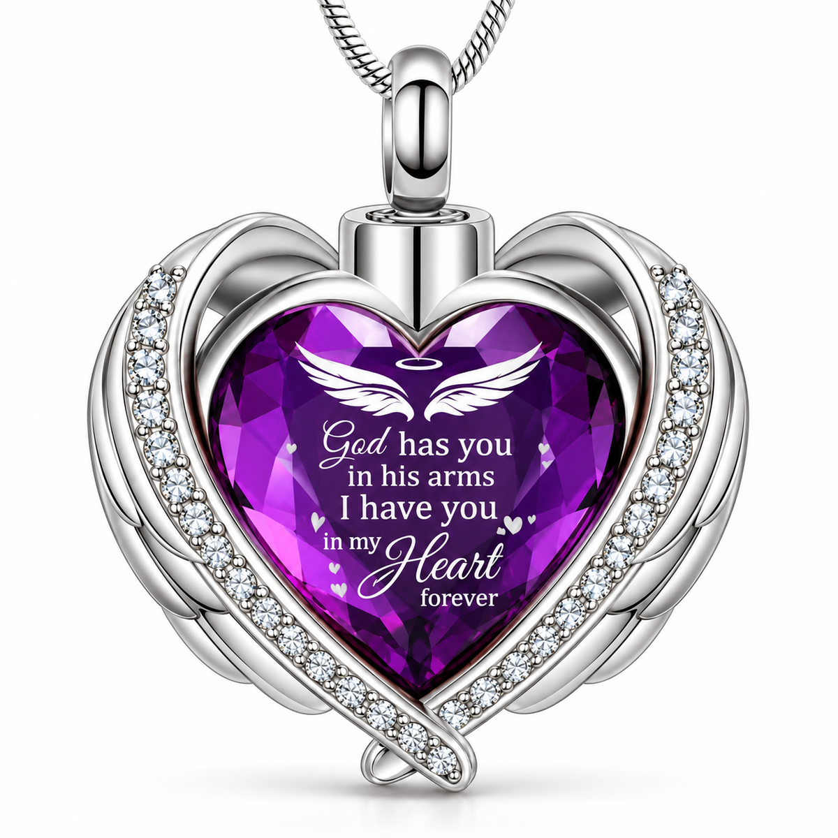 Purple Heart Angel Wings Memorial Necklace | Forever Loved Keepsake