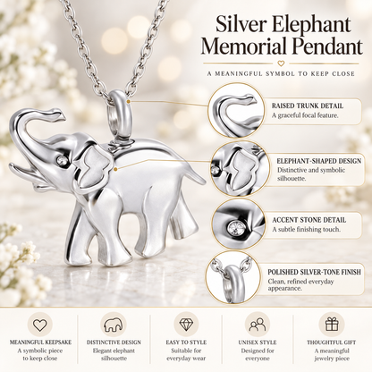 Elephant Urn Necklace for Ashes | Silver-Tone Memorial Pendant