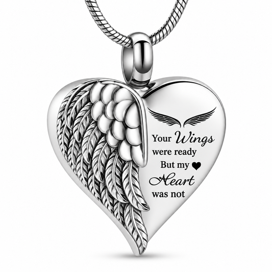 Forever in My Heart Angel Wing Necklace | Silver Memorial Pendant