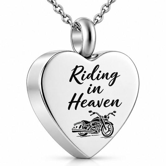 Biker Memorial Heart Necklace | Riding in Heaven Pendant