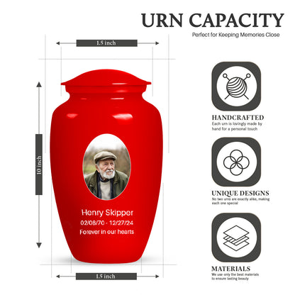 Red Personalized Artistic Cremation Urn for Human Ashes - 10-inch, 200 cu in - Yatskia