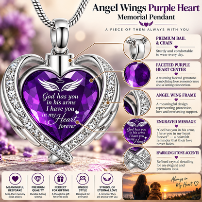 Purple Heart Angel Wings Memorial Necklace | Forever Loved Keepsake