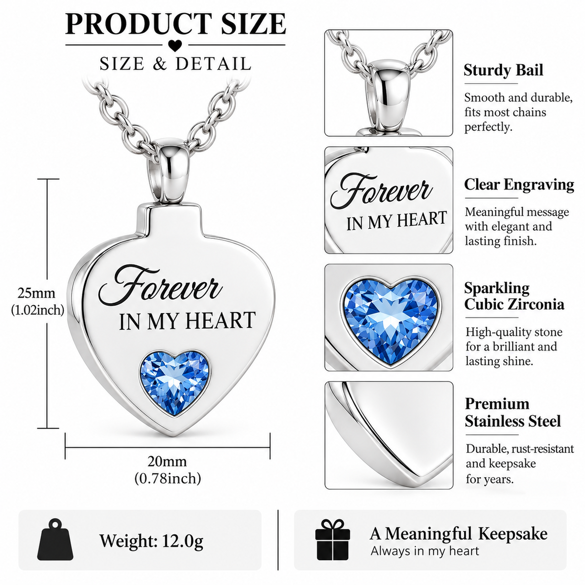 Forever in My Heart Memorial Pendant Necklace