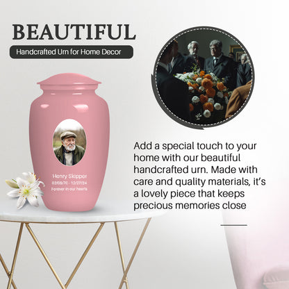 Pink Personalized Artistic Cremation Urn for Human Ashes - 10-inch, 200 cu in - Yatskia