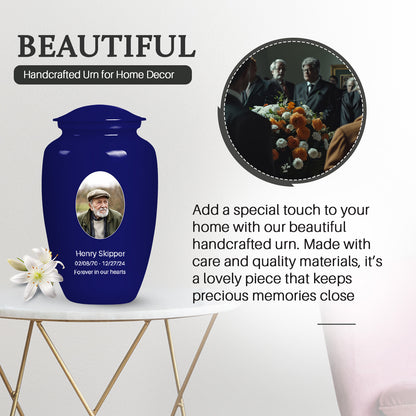 Blue Personalized Artistic Cremation Urn for Dad - 10-inch, 200 cu in - Yatskia