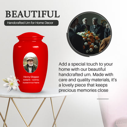 Red Personalized Artistic Cremation Urn for Human Ashes - 10-inch, 200 cu in - Yatskia
